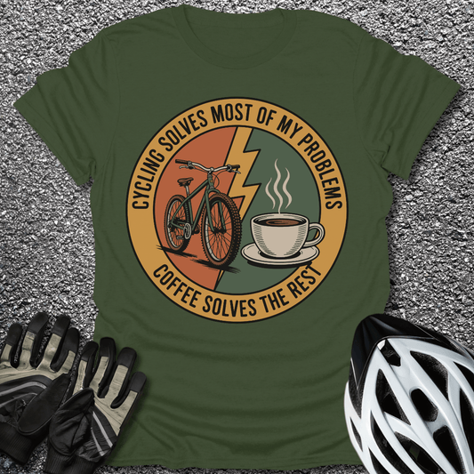 Cycling and Coffee T-Shirt in Military Green / S from CycleTees