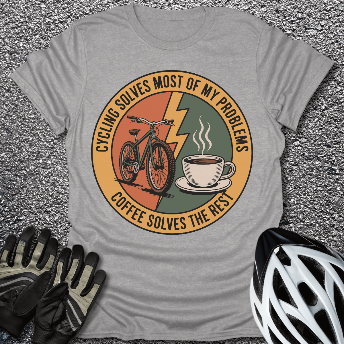 Cycling and Coffee T-Shirt in Sport Grey / S from CycleTees