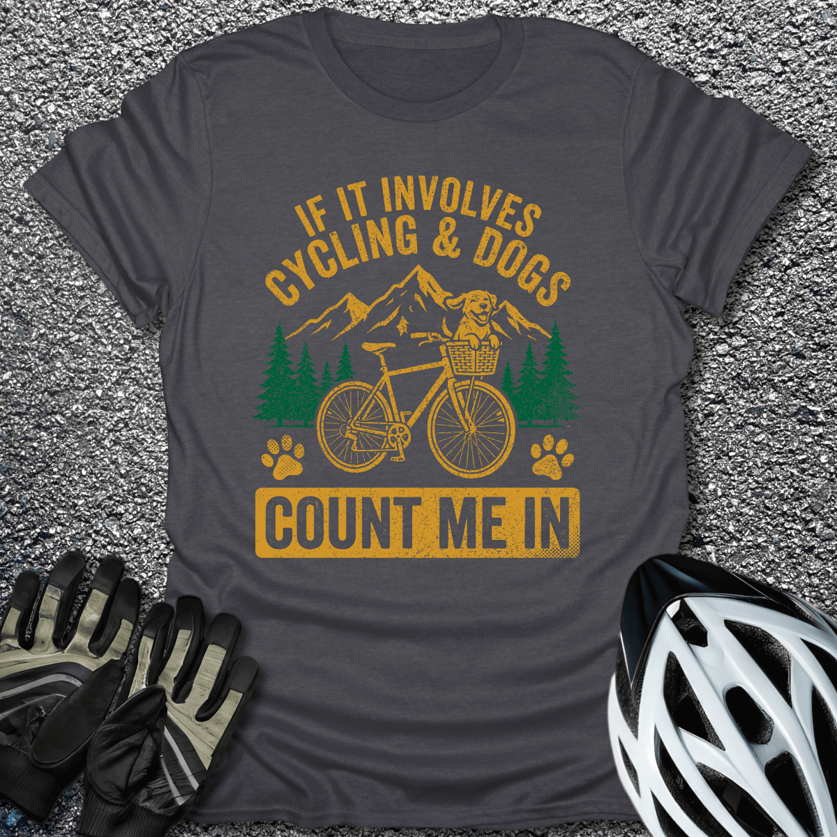 Cycling and Dogs T-Shirt in Dark Heather / S from CycleTees