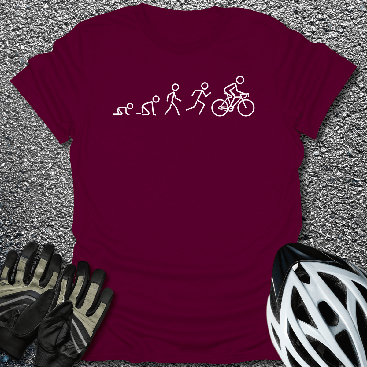 Cycling Evolution T-Shirt in Maroon / S from CycleTees