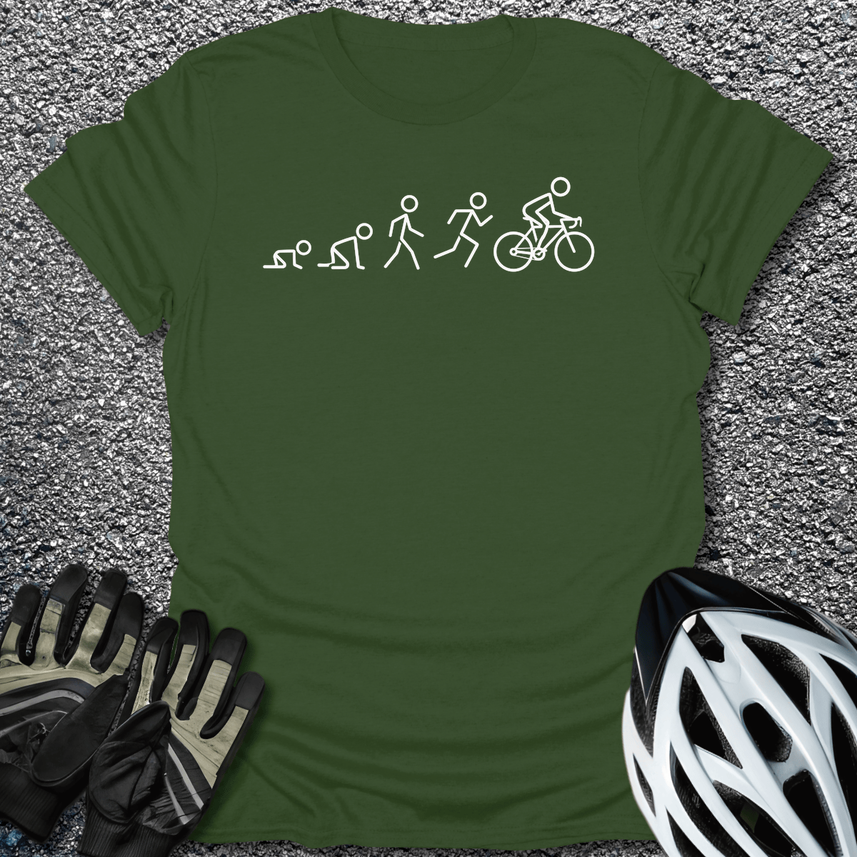 Cycling Evolution T-Shirt in Military Green / S from CycleTees