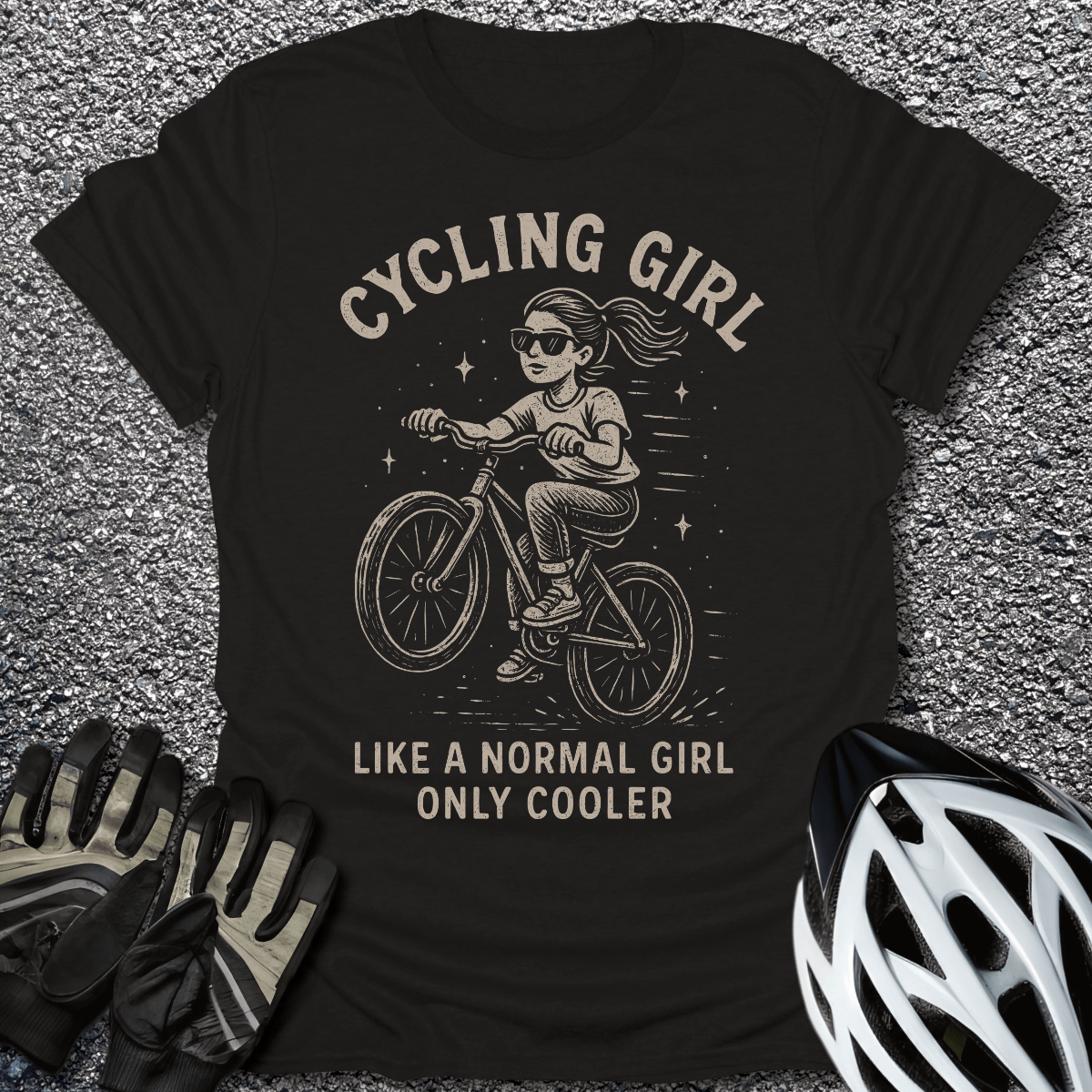 Cycling Girl T-Shirt in Black / S from CycleTees