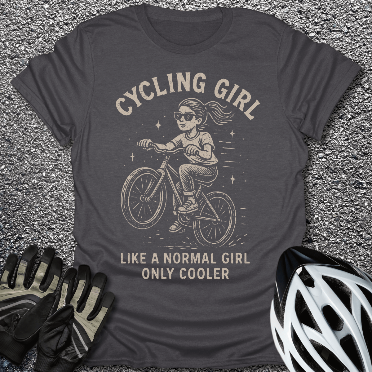 Cycling Girl T-Shirt in Dark Heather / S from CycleTees
