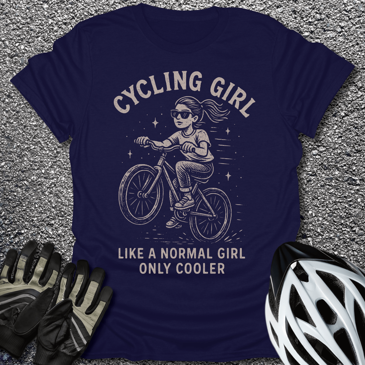 Cycling Girl T-Shirt in Navy / S from CycleTees