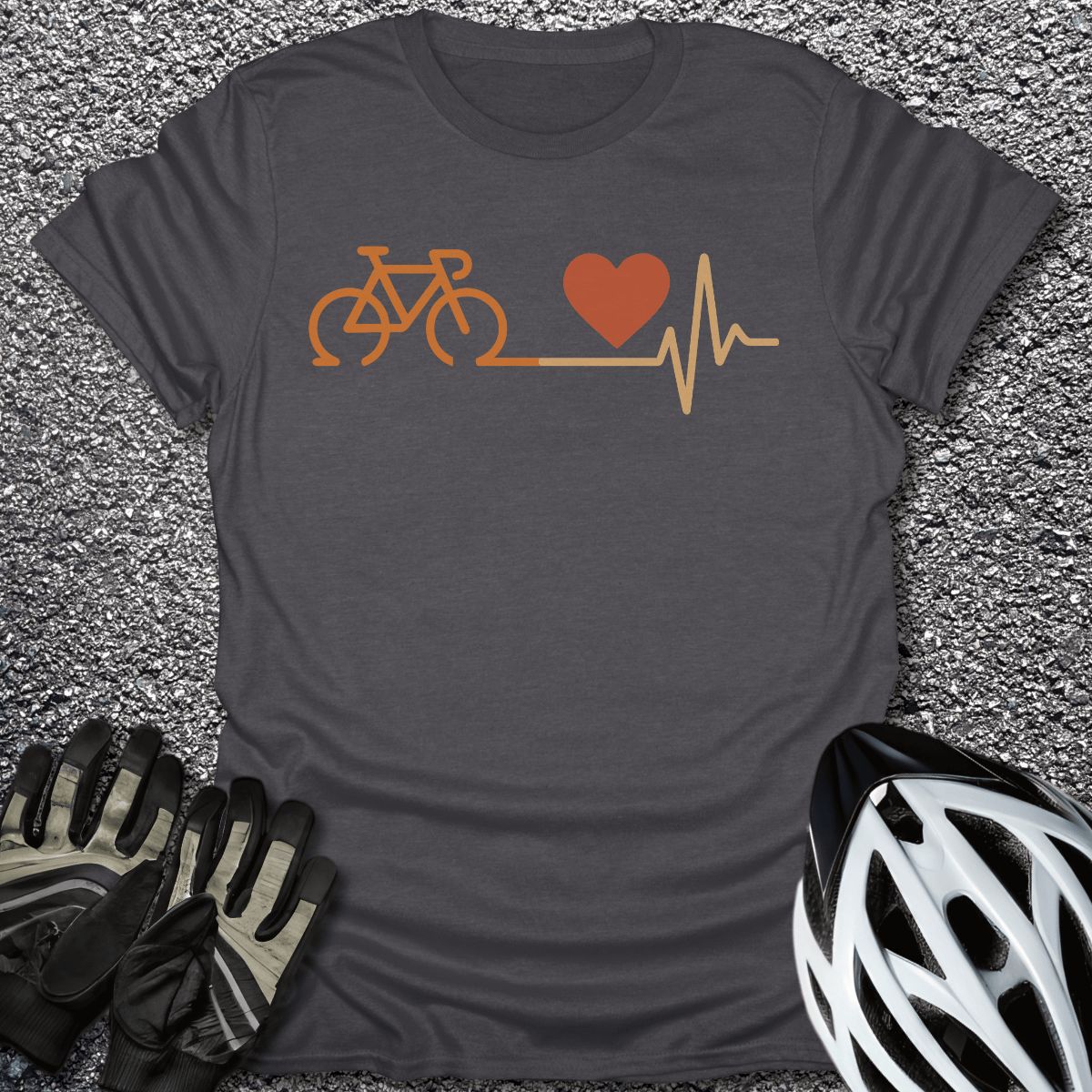 Cycling Heartbeat T-Shirt in Dark Heather / S from CycleTees