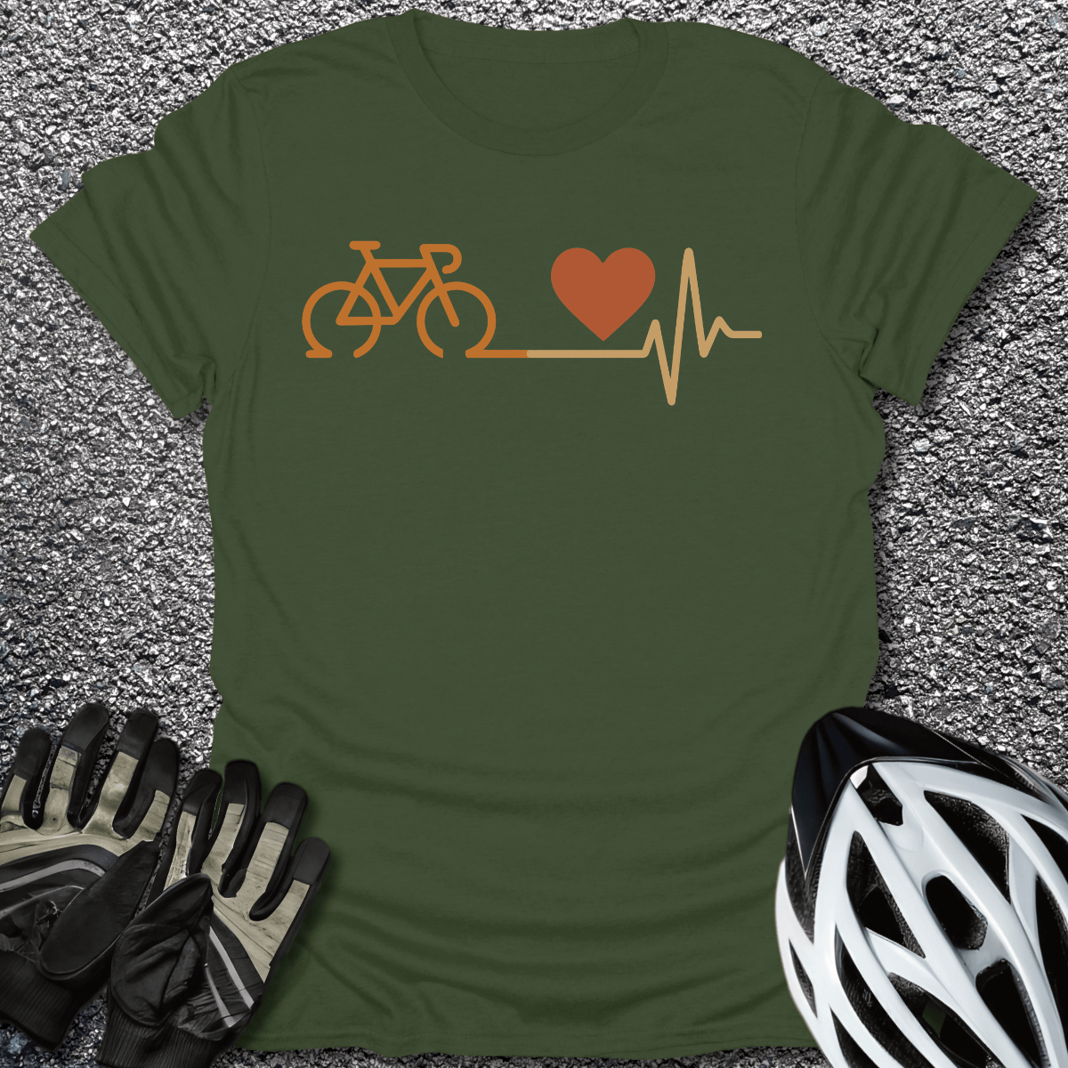 Cycling Heartbeat T-Shirt in Military Green / S from CycleTees