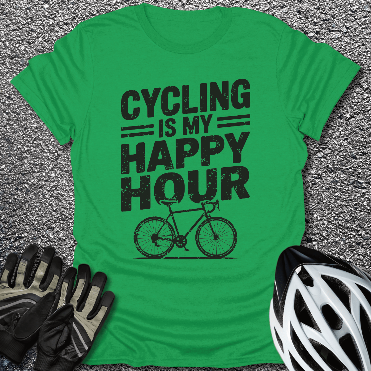 Cycling is Happy Hour T-Shirt in Irish Green / S from CycleTees