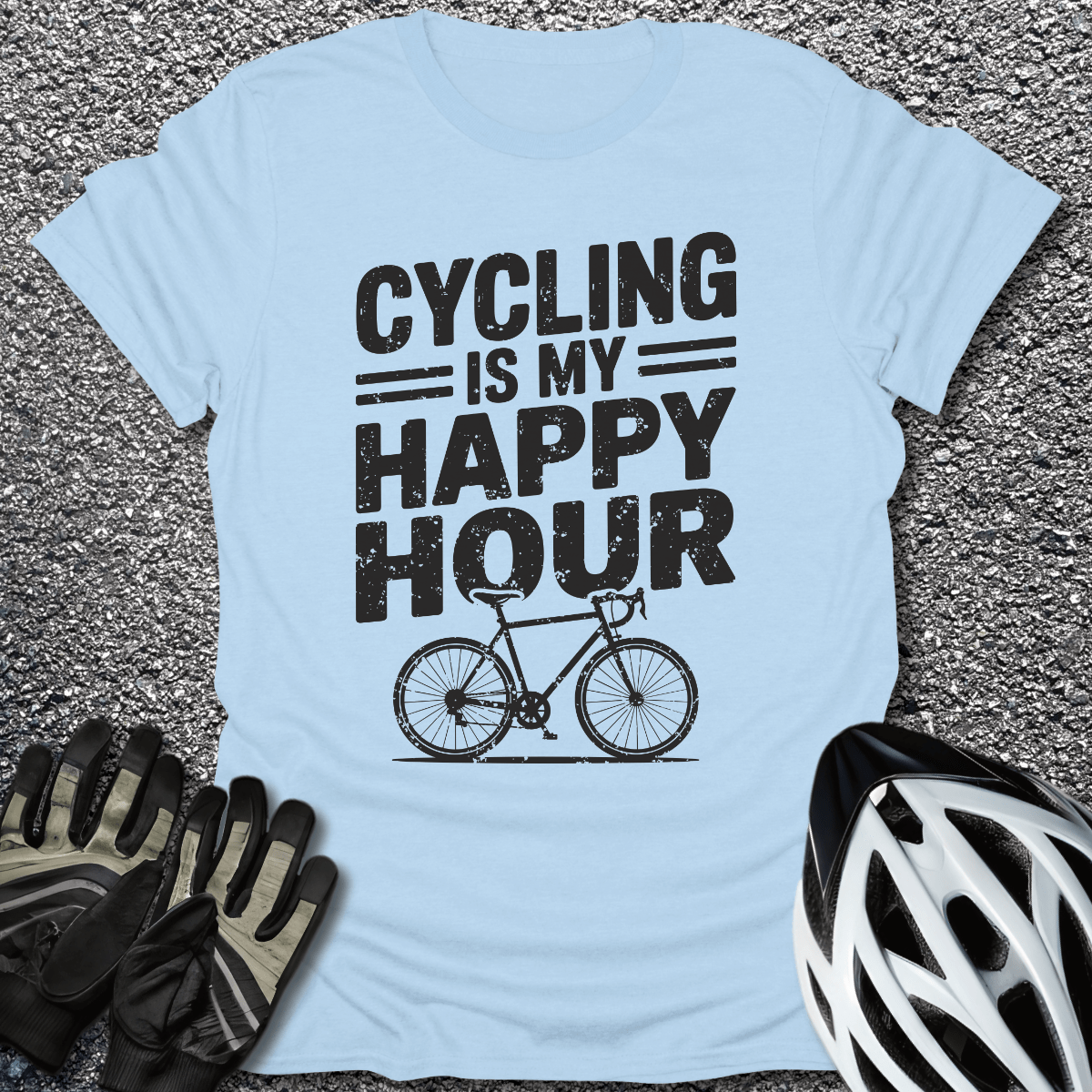 Cycling is Happy Hour T-Shirt in Light Blue / S from CycleTees