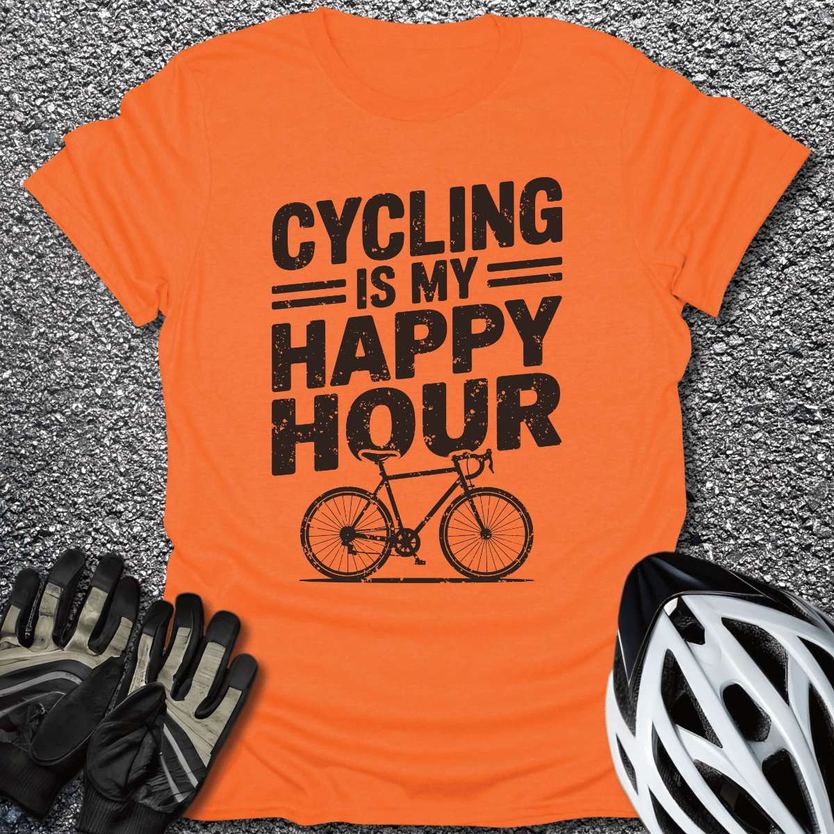 Cycling is Happy Hour T-Shirt in Orange / S from CycleTees