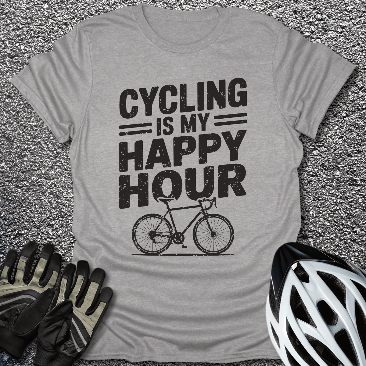 Cycling is Happy Hour T-Shirt in Sport Grey / S from CycleTees