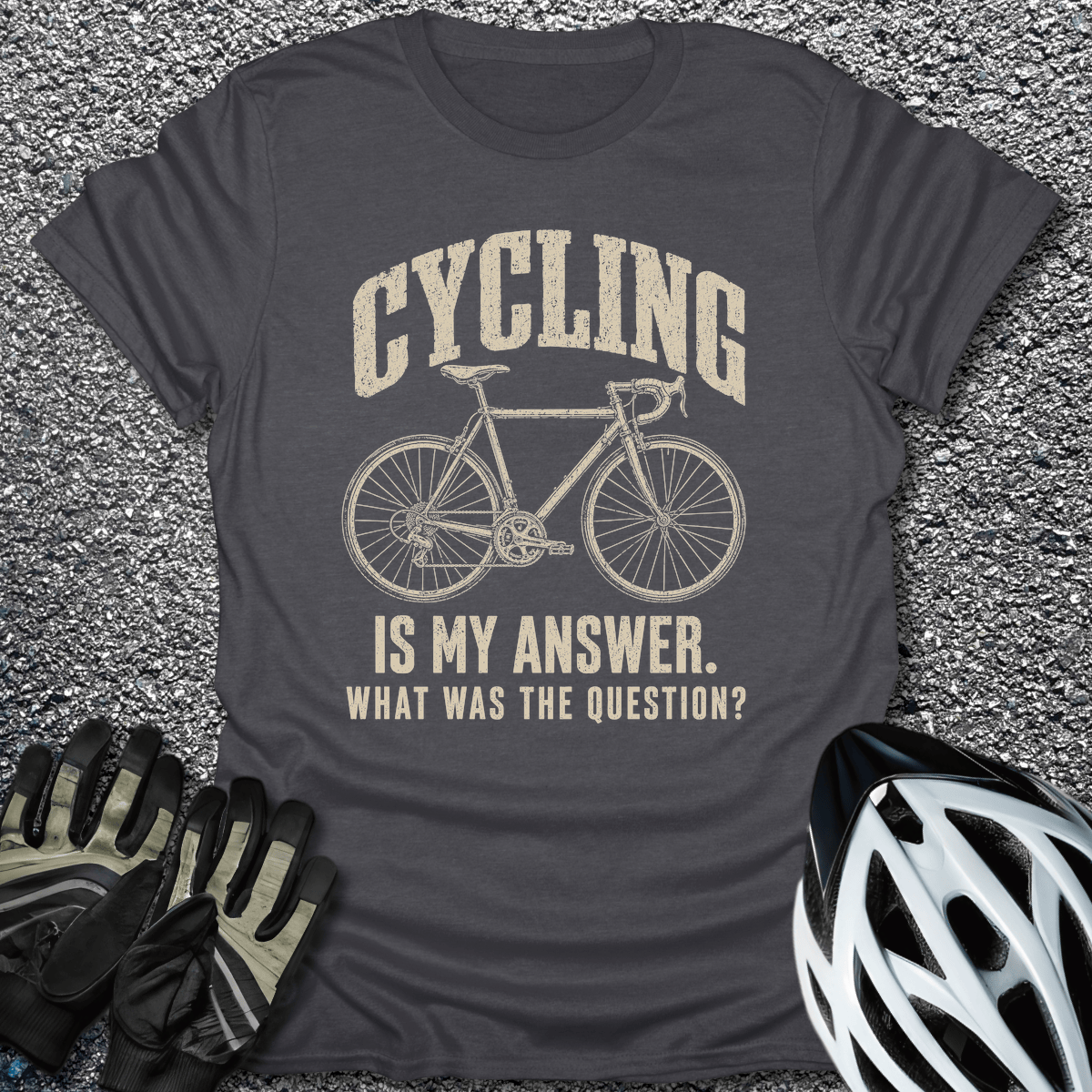 Cycling is the Answer T-Shirt in Dark Heather / S from CycleTees