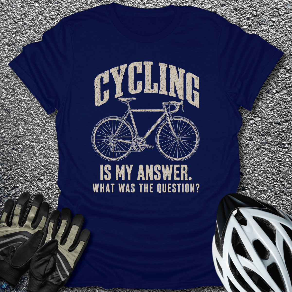 Cycling is the Answer T-Shirt in Navy / S from CycleTees