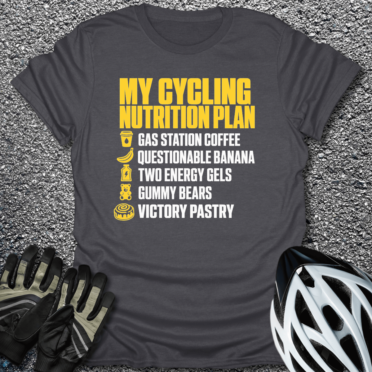 Cycling Nutrition Plan T-Shirt in Dark Heather / S from CycleTees