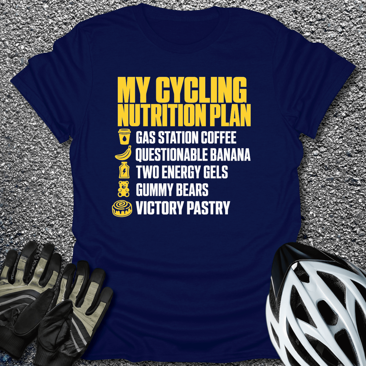 Cycling Nutrition Plan T-Shirt in Navy / S from CycleTees