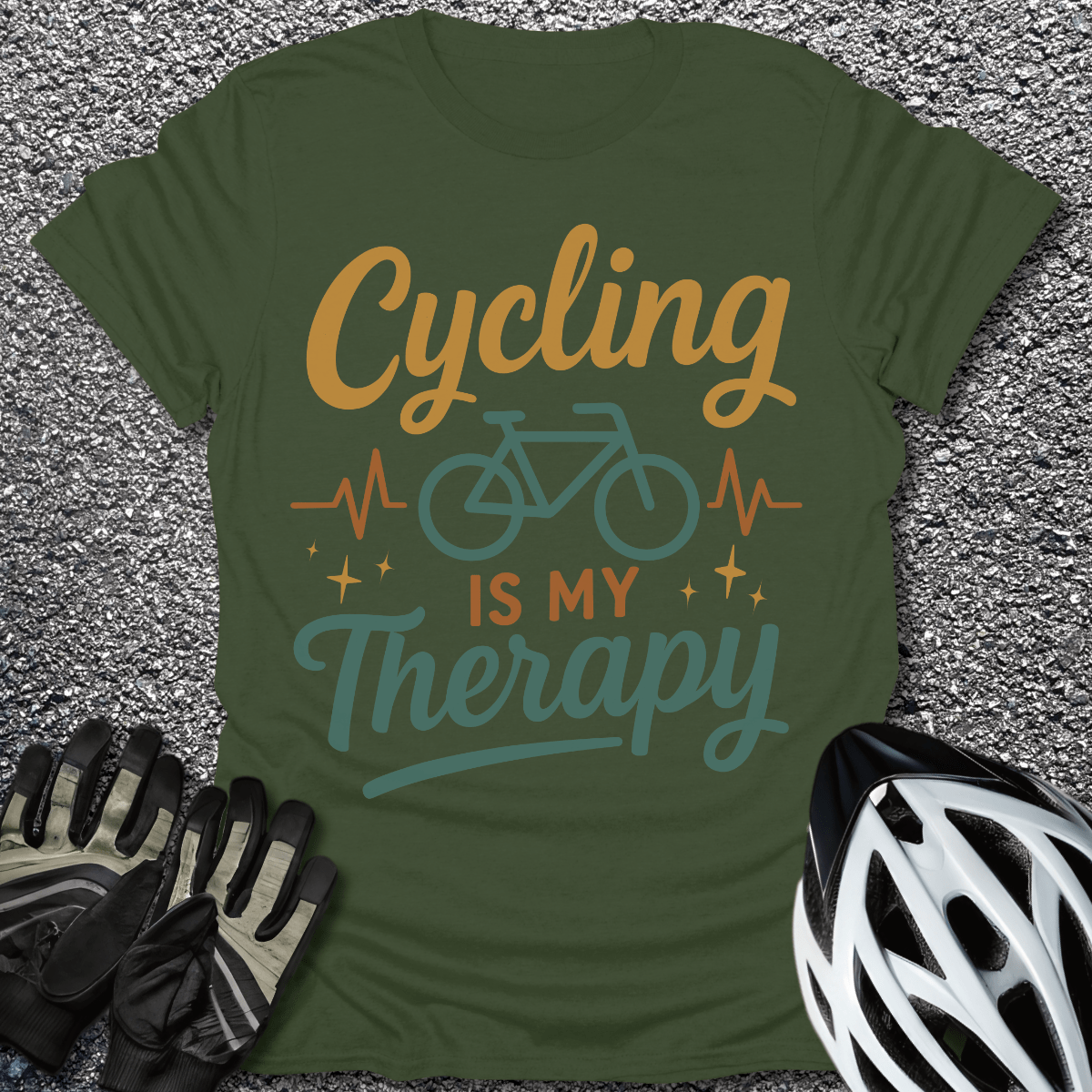 Cycling Therapy T-Shirt in Military Green / S from CycleTees