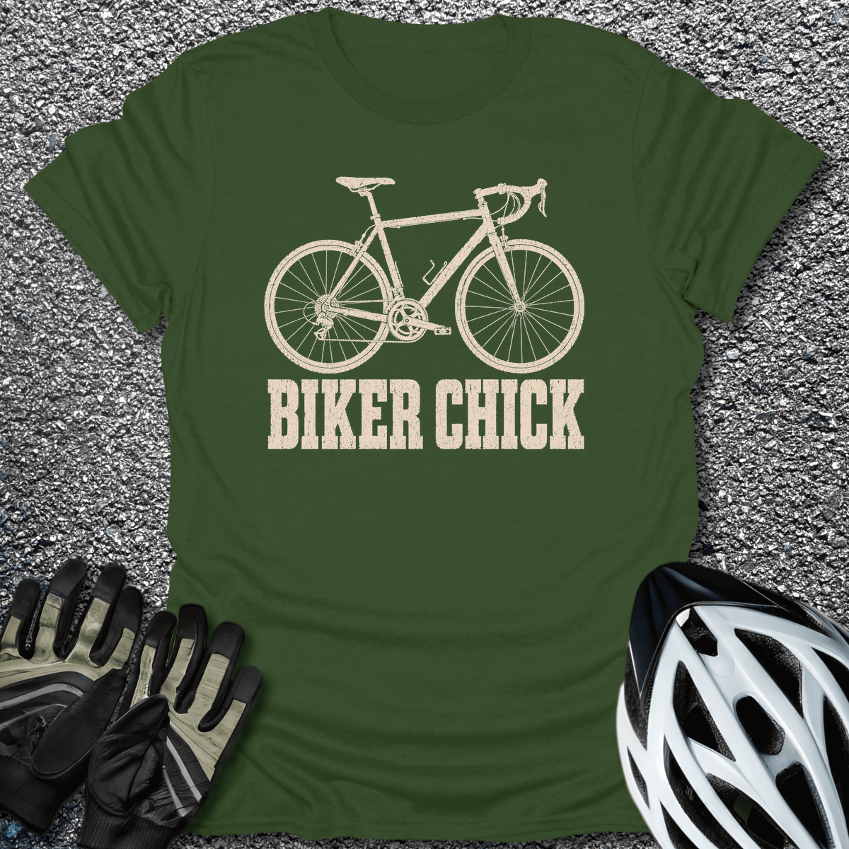 Cyclist Chick T-Shirt in Military Green / S from CycleTees
