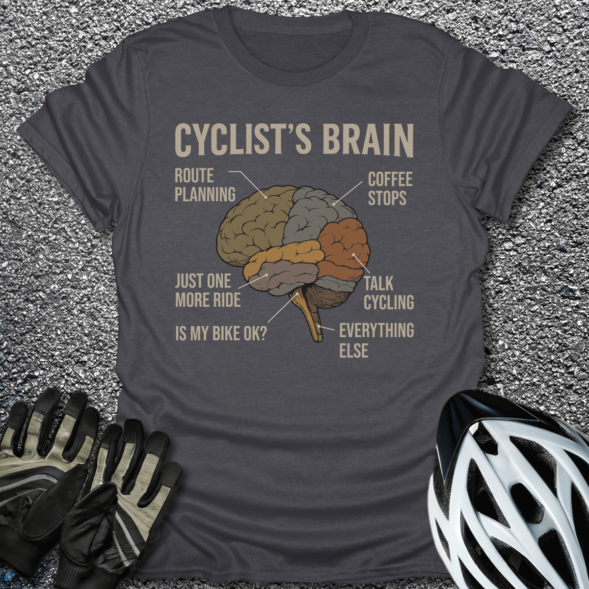 Cyclist's Brain T-Shirt in Dark Heather / S from CycleTees