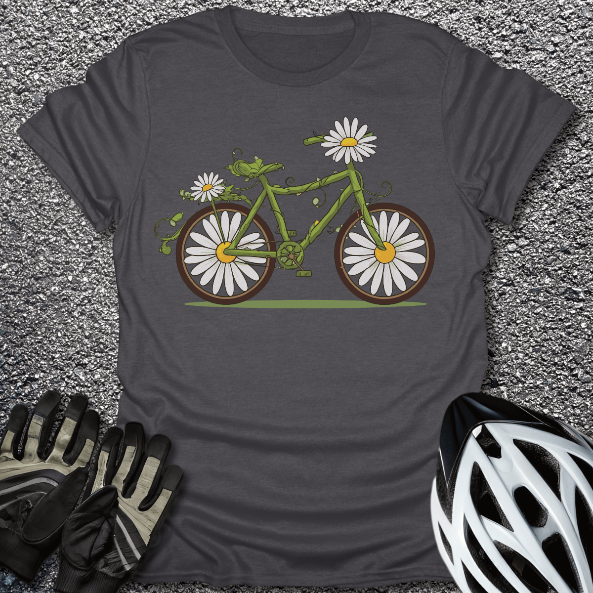 Daisy Bike T-Shirt in Dark Heather / S from CycleTees