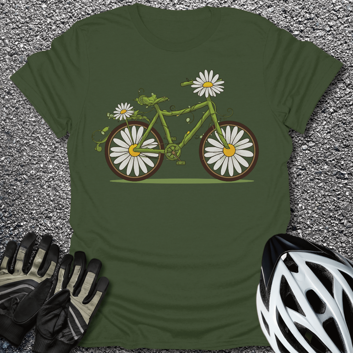 Daisy Bike T-Shirt in Military Green / S from CycleTees