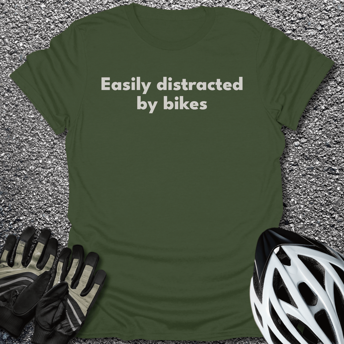Distracted by Bikes T-Shirt in Military Green / S from CycleTees