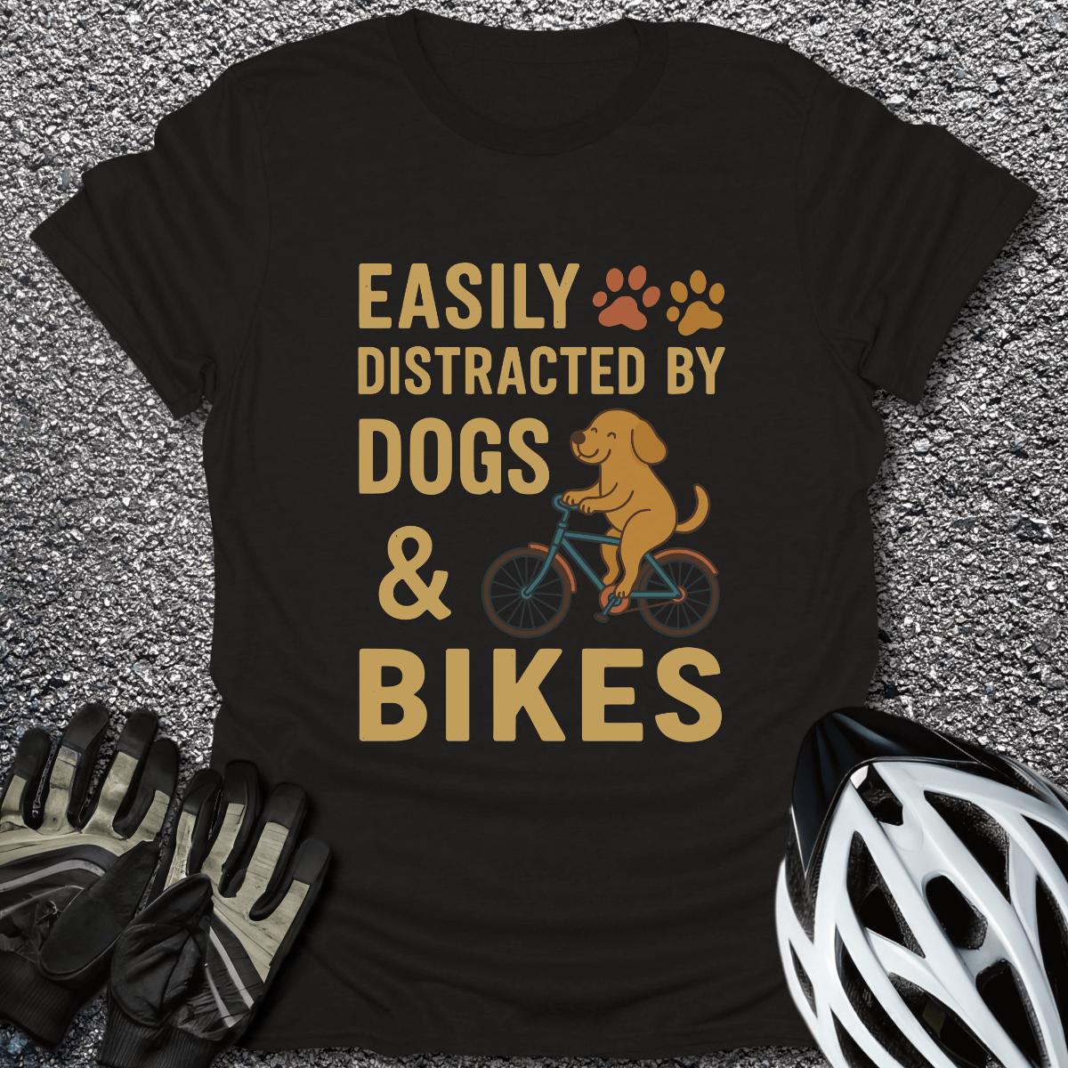 Distracted by Dogs & Bikes T-Shirt in Black / S from CycleTees