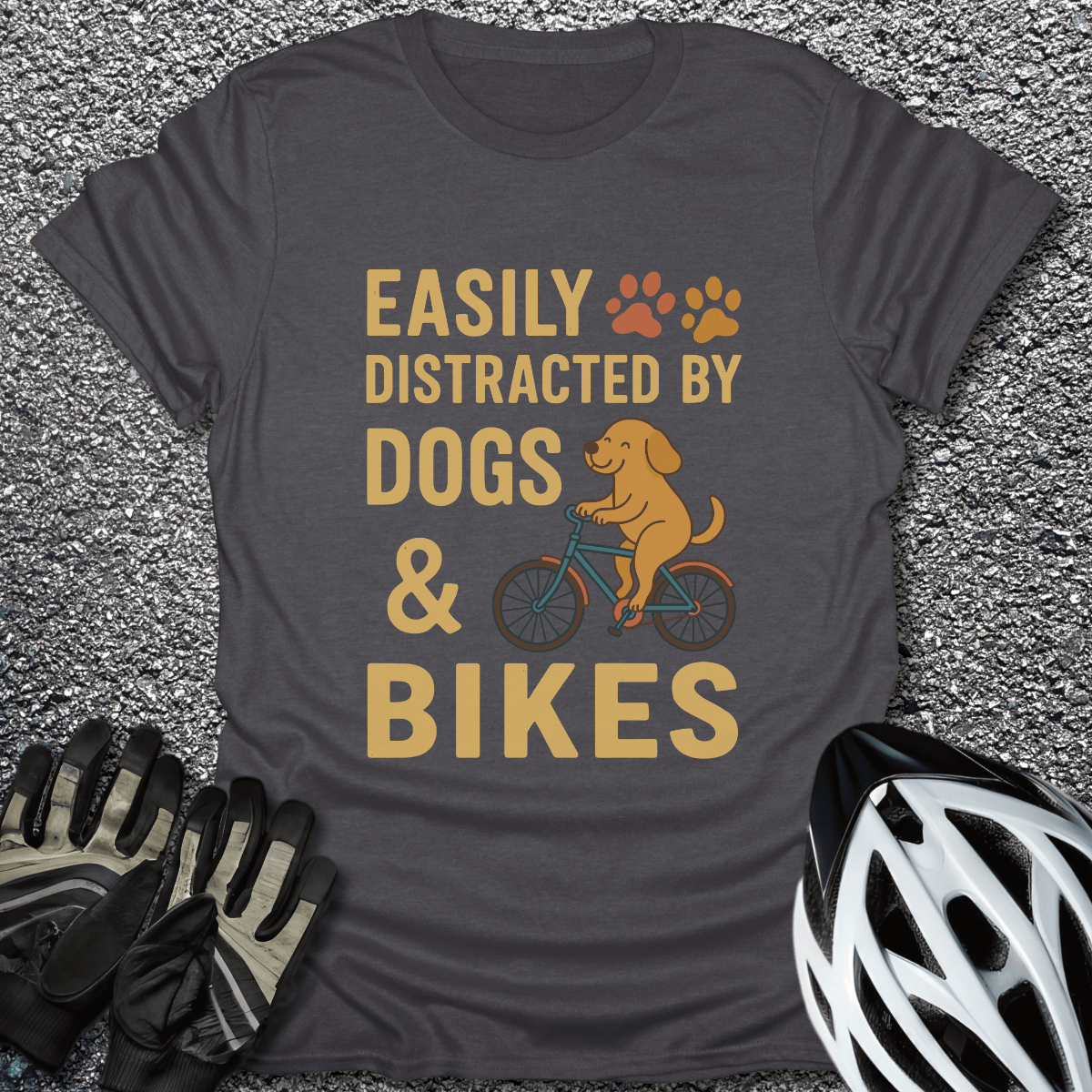 Distracted by Dogs & Bikes T-Shirt in Dark Heather / S from CycleTees