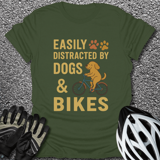 Distracted by Dogs & Bikes T-Shirt in Military Green / S from CycleTees