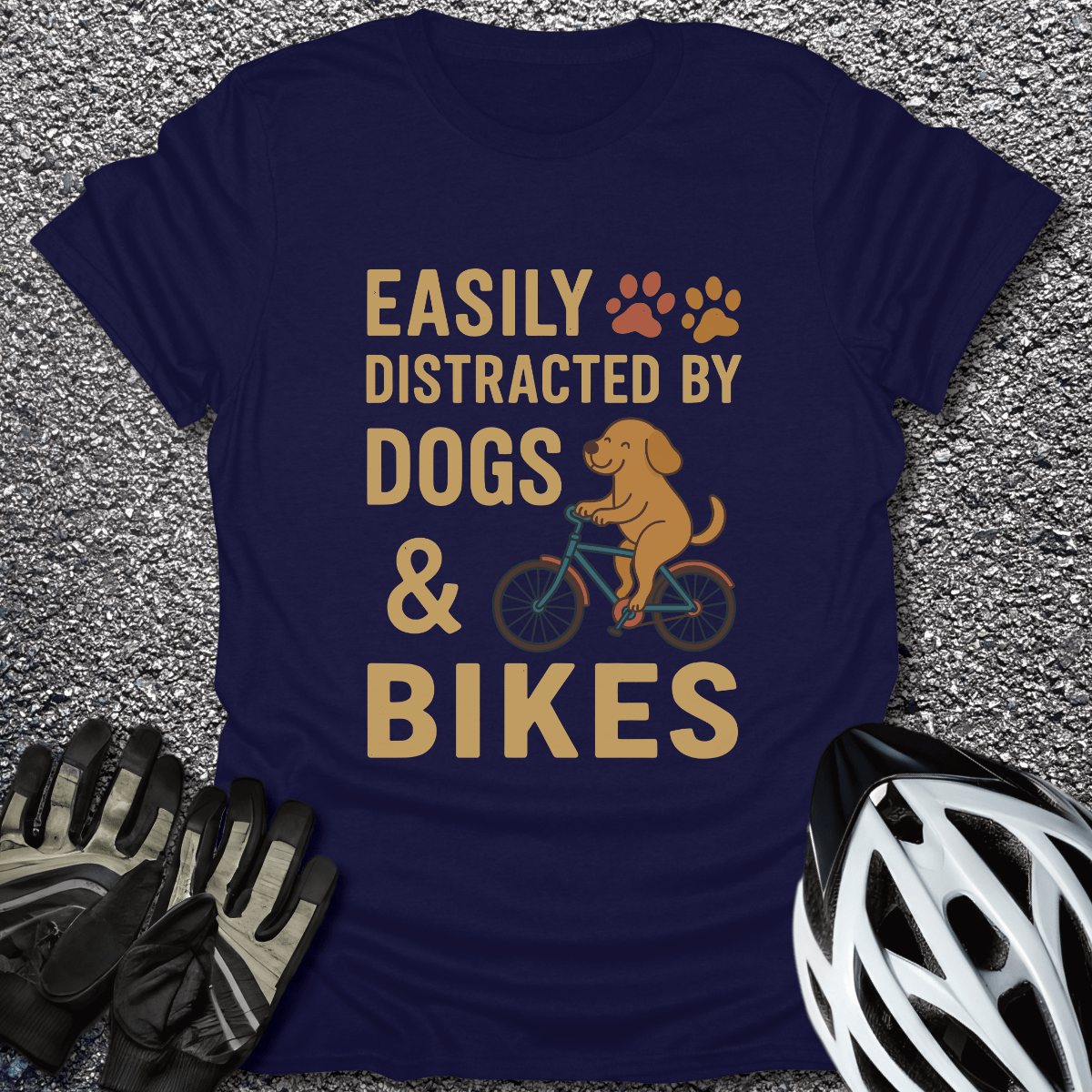 Distracted by Dogs & Bikes T-Shirt in Navy / S from CycleTees
