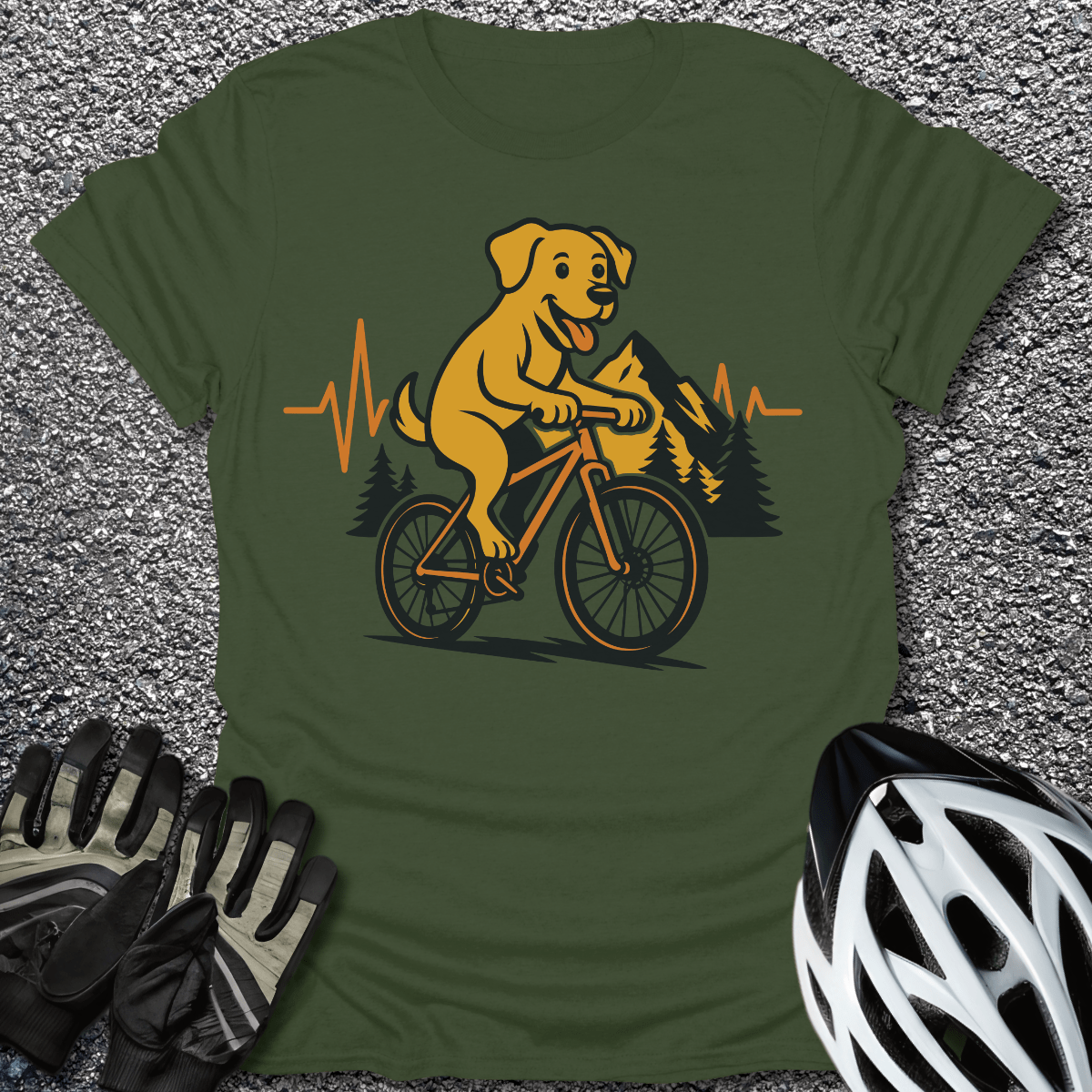 Dog In Mountain T-Shirt in Military Green / S from CycleTees