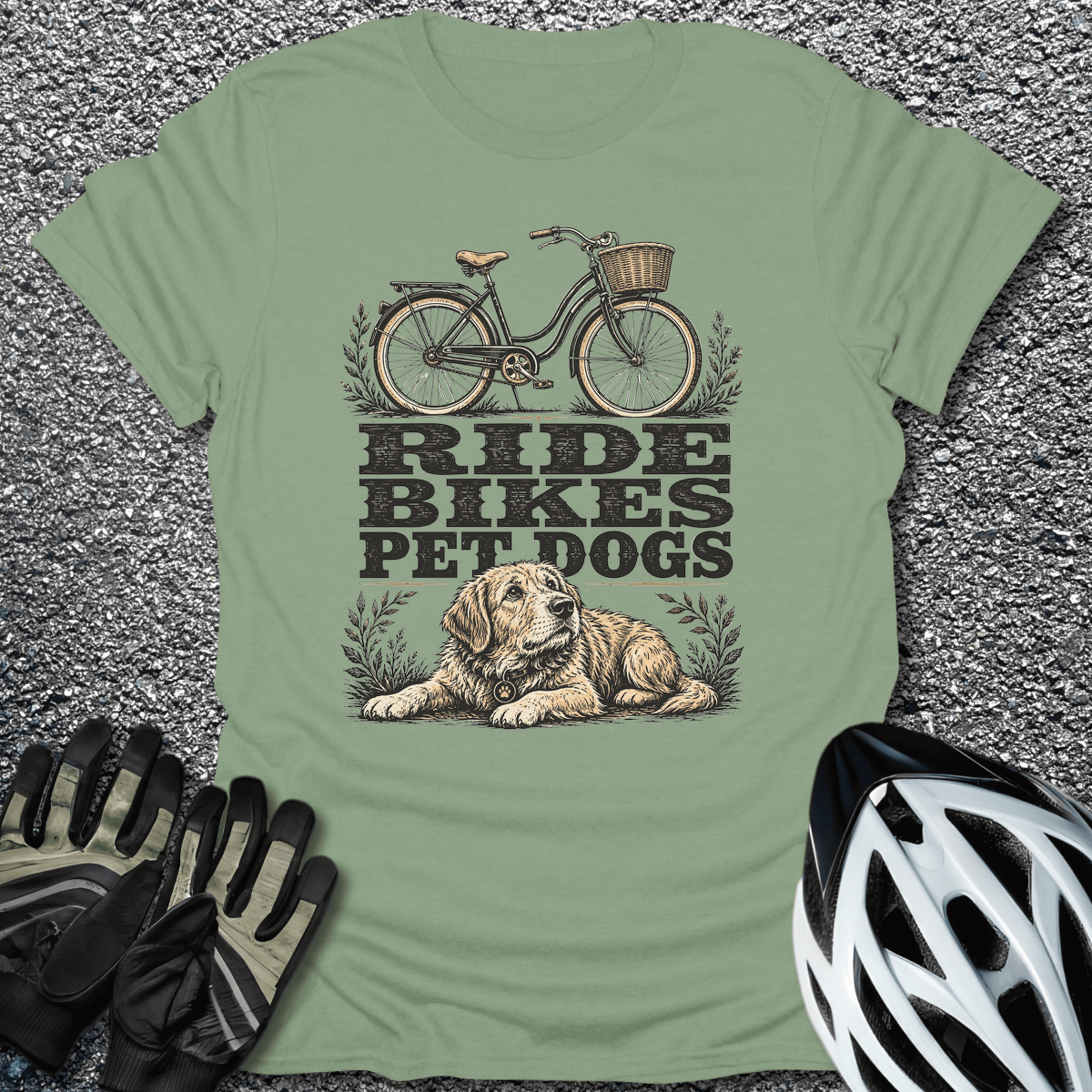 Dogs and Bikes T-Shirt in Sage / S from CycleTees
