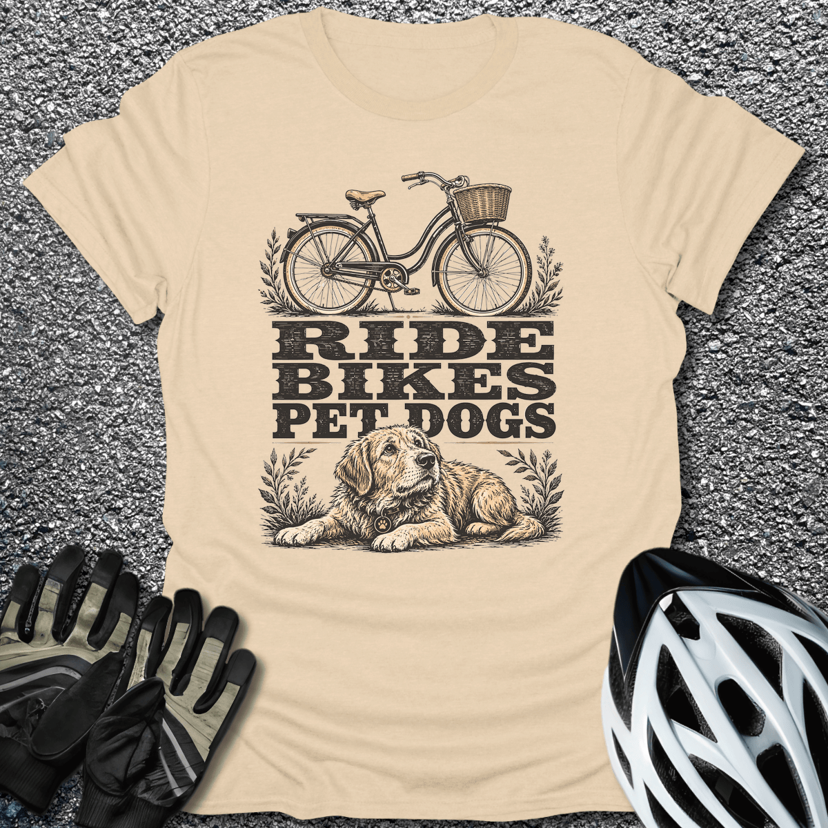 Dogs and Bikes T-Shirt in Sand / S from CycleTees