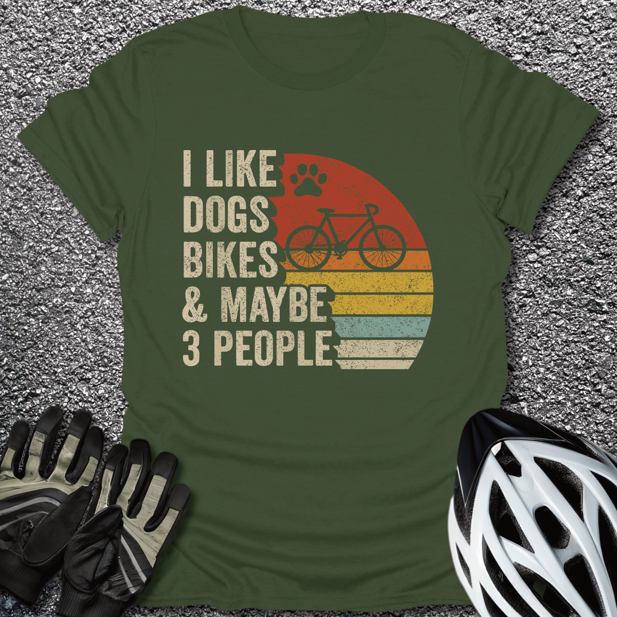 Dogs & Bikes T-Shirt in Military Green / S from CycleTees