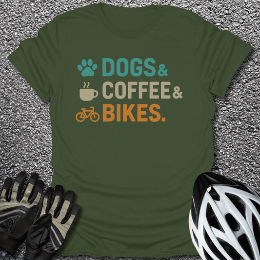 Dogs Coffee Bikes T-Shirt in Military Green / S from CycleTees