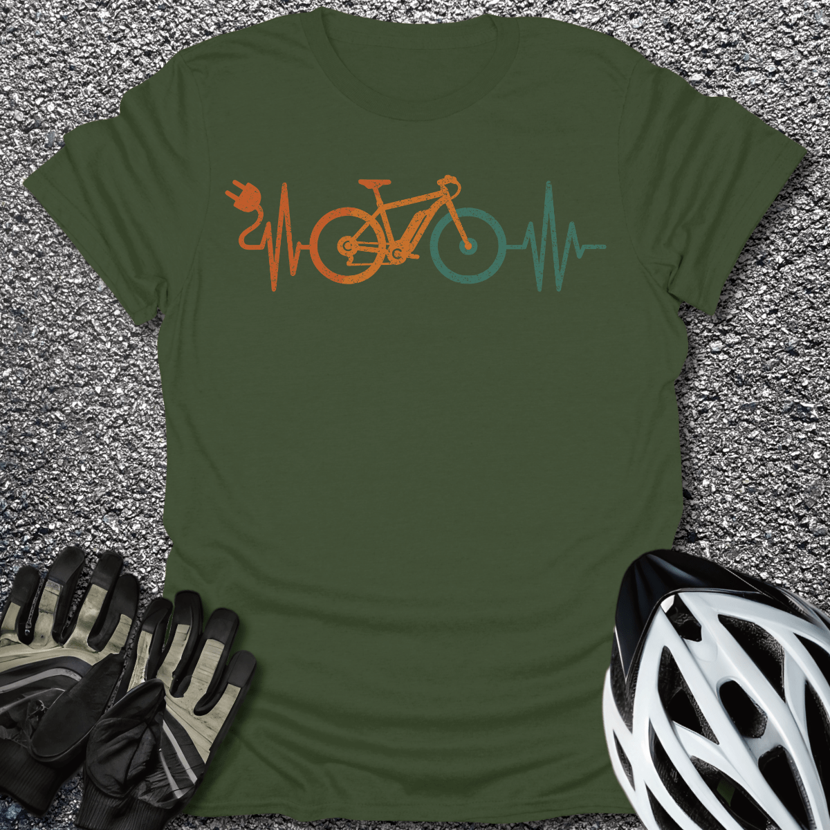 E-bike Heartbeat T-Shirt in Military Green / S from CycleTees