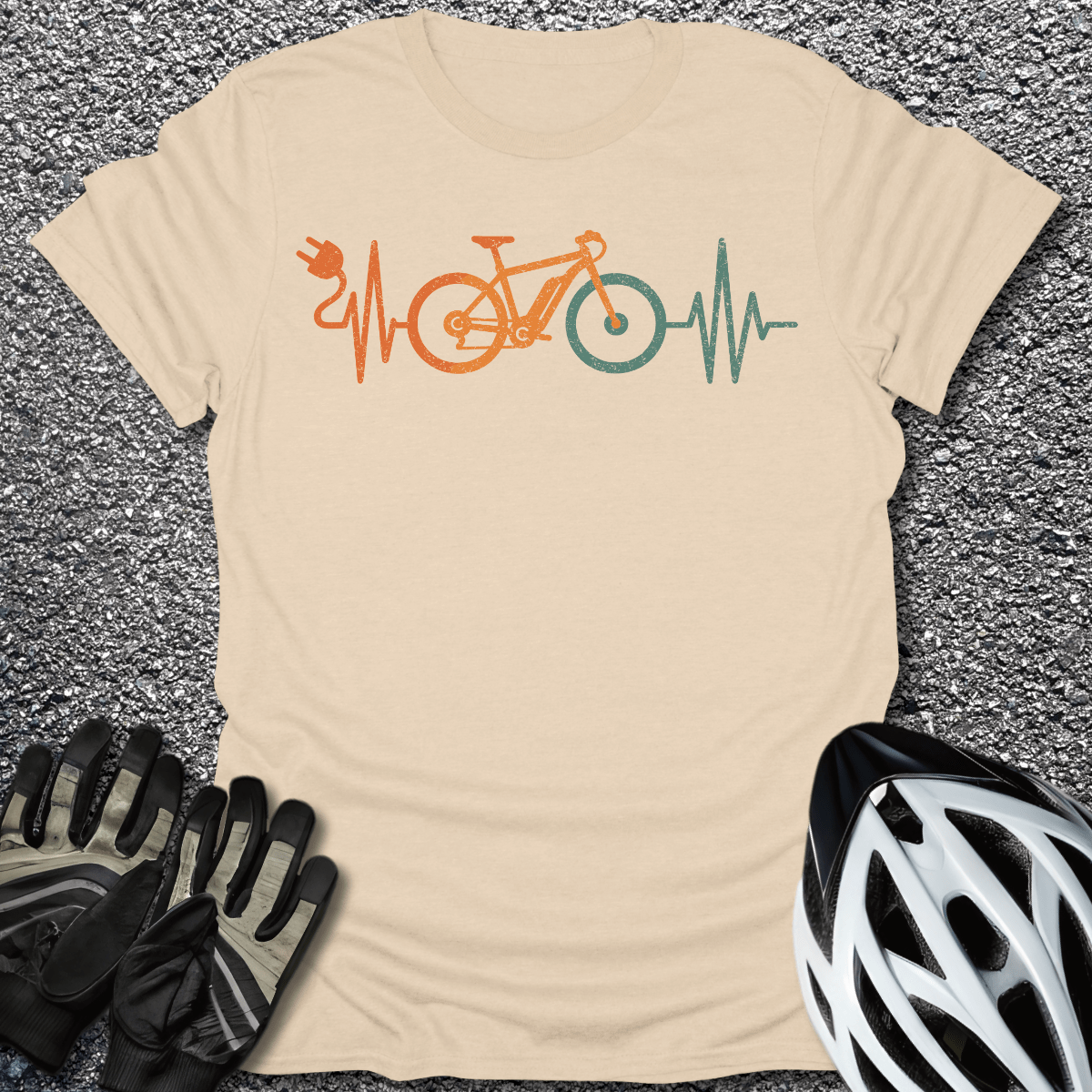 E-bike Heartbeat T-Shirt in Sand / S from CycleTees