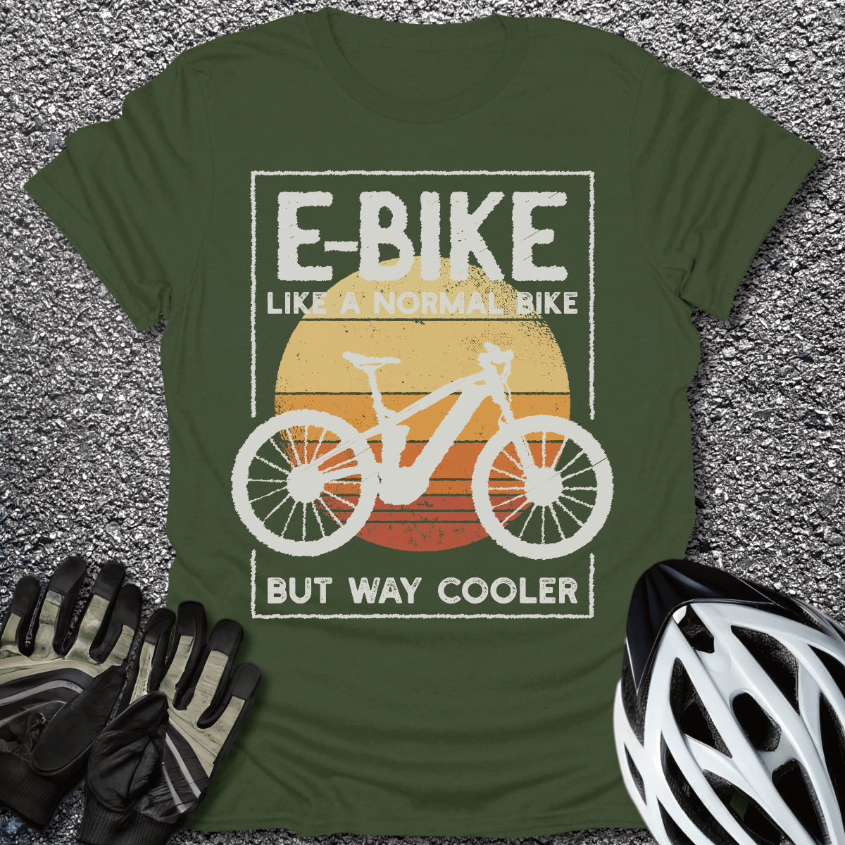 E-Bike Like Normal Bike T-Shirt in Military Green / S from CycleTees
