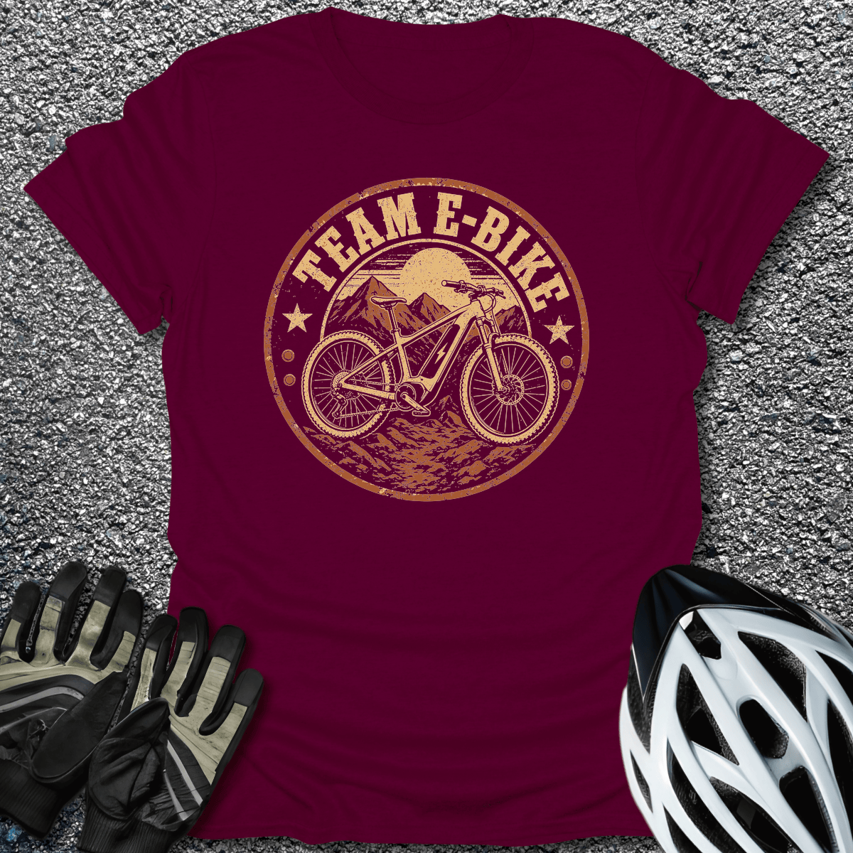 E-Bike Squad T-Shirt in Maroon / S from CycleTees