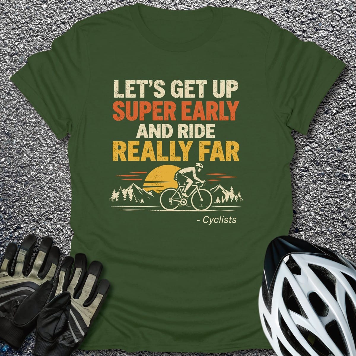 Early Morning Cyclist T-Shirt in Military Green / S from CycleTees