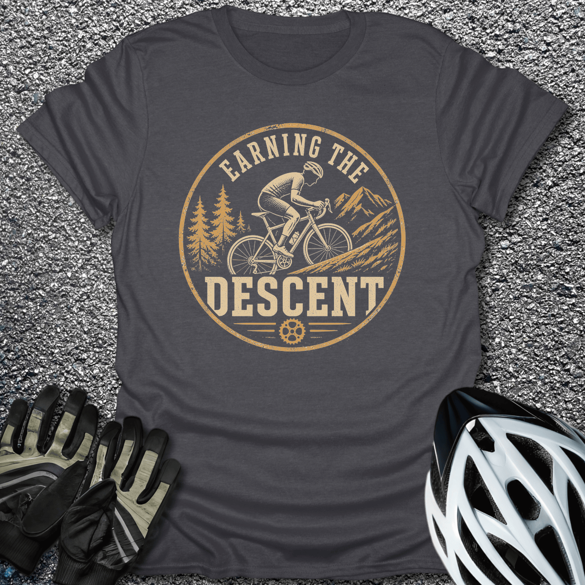 Earning the Descent T-Shirt in Dark Heather / S from CycleTees