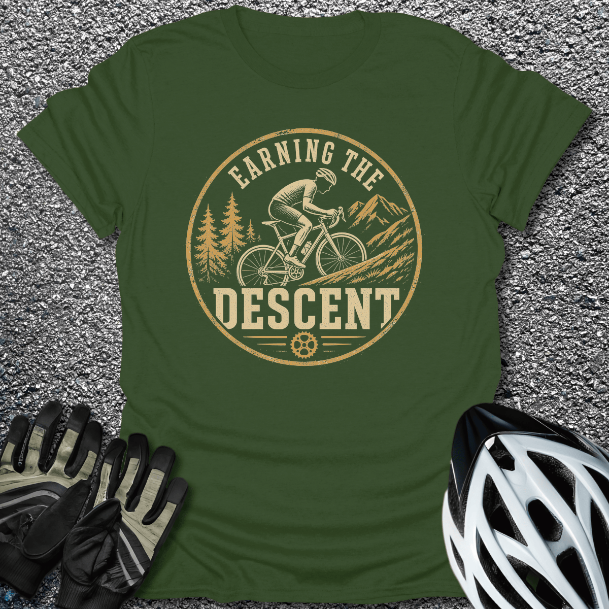 Earning the Descent T-Shirt in Military Green / S from CycleTees