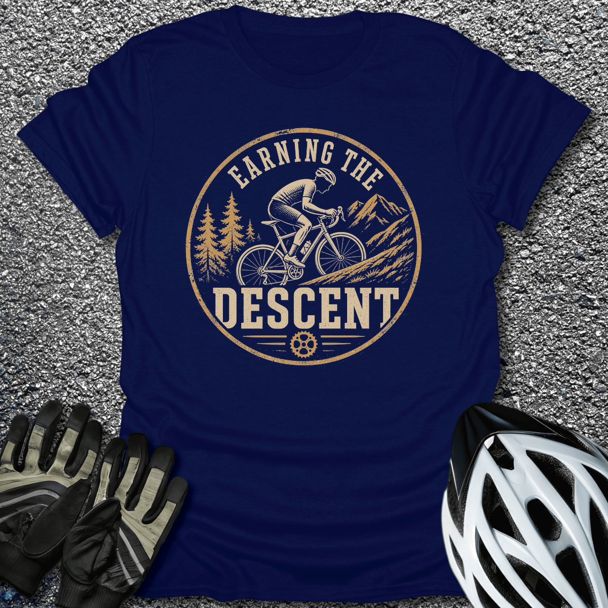 Earning the Descent T-Shirt in Navy / S from CycleTees