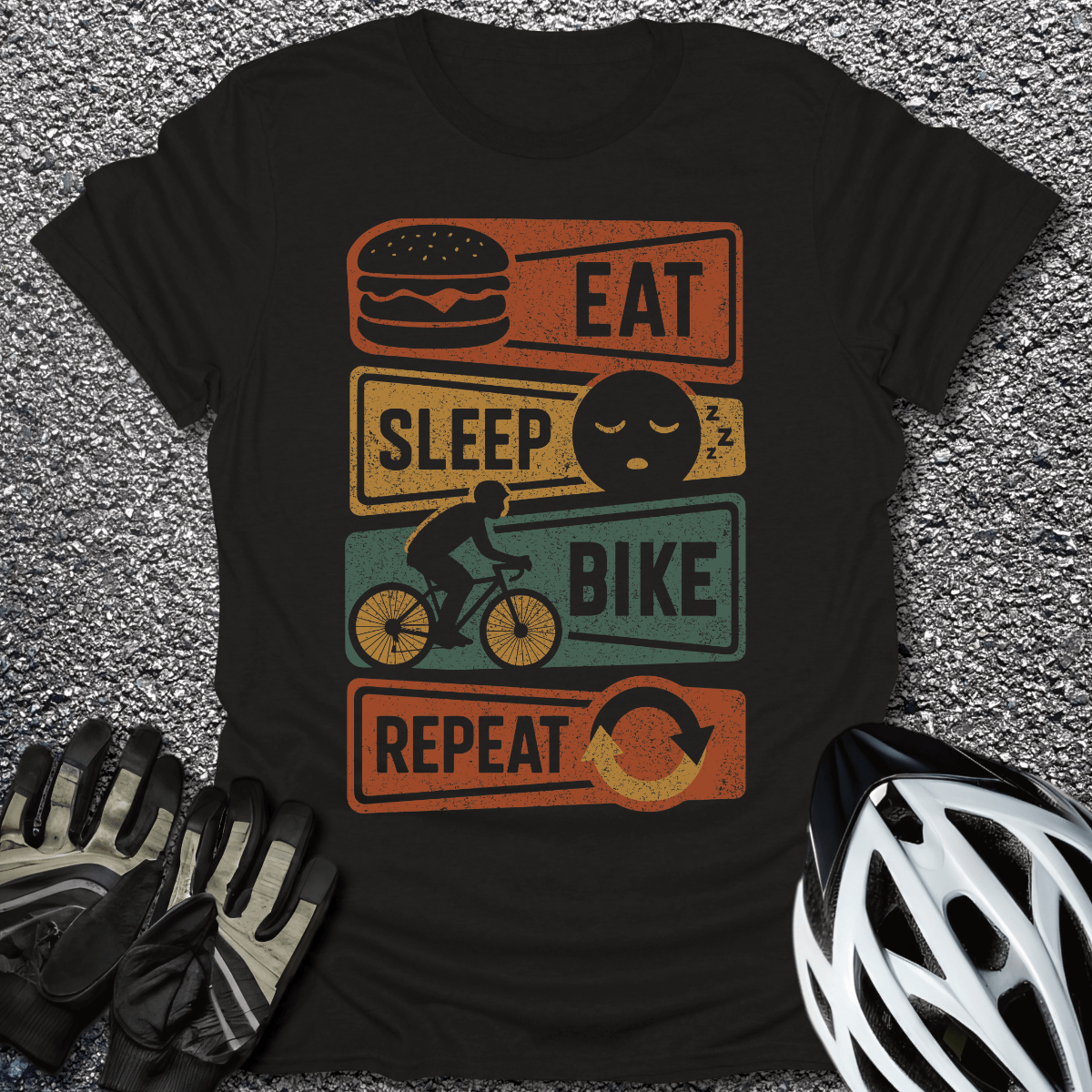 Eat Sleep Bike Repeat T-Shirt in Black / S from CycleTees