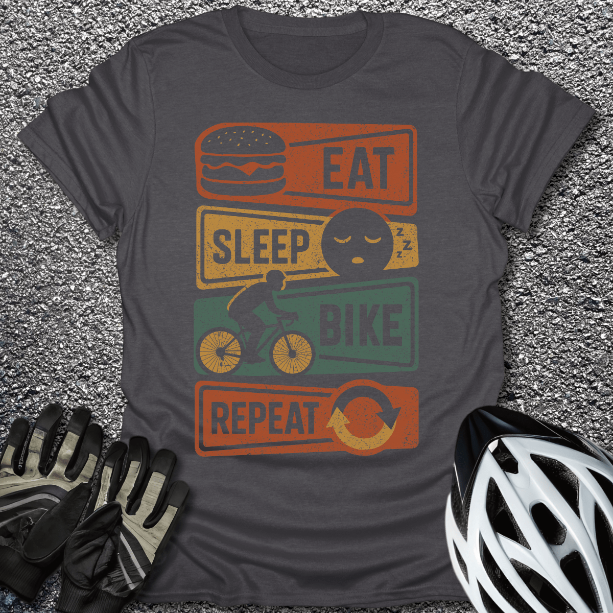 Eat Sleep Bike Repeat T-Shirt in Dark Heather / S from CycleTees