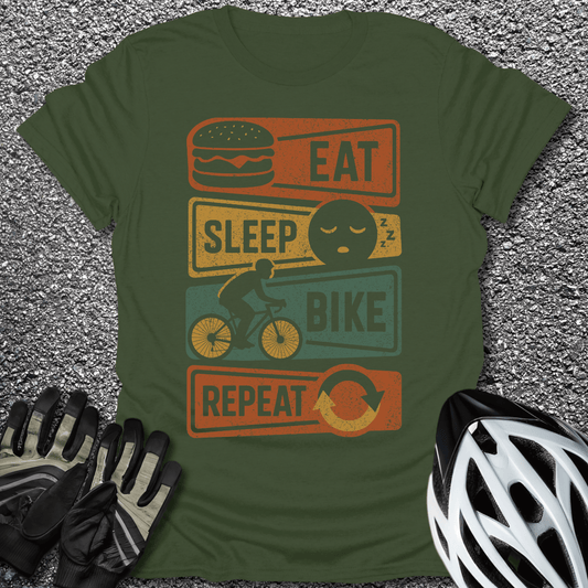 Eat Sleep Bike Repeat T-Shirt in Military Green / S from CycleTees