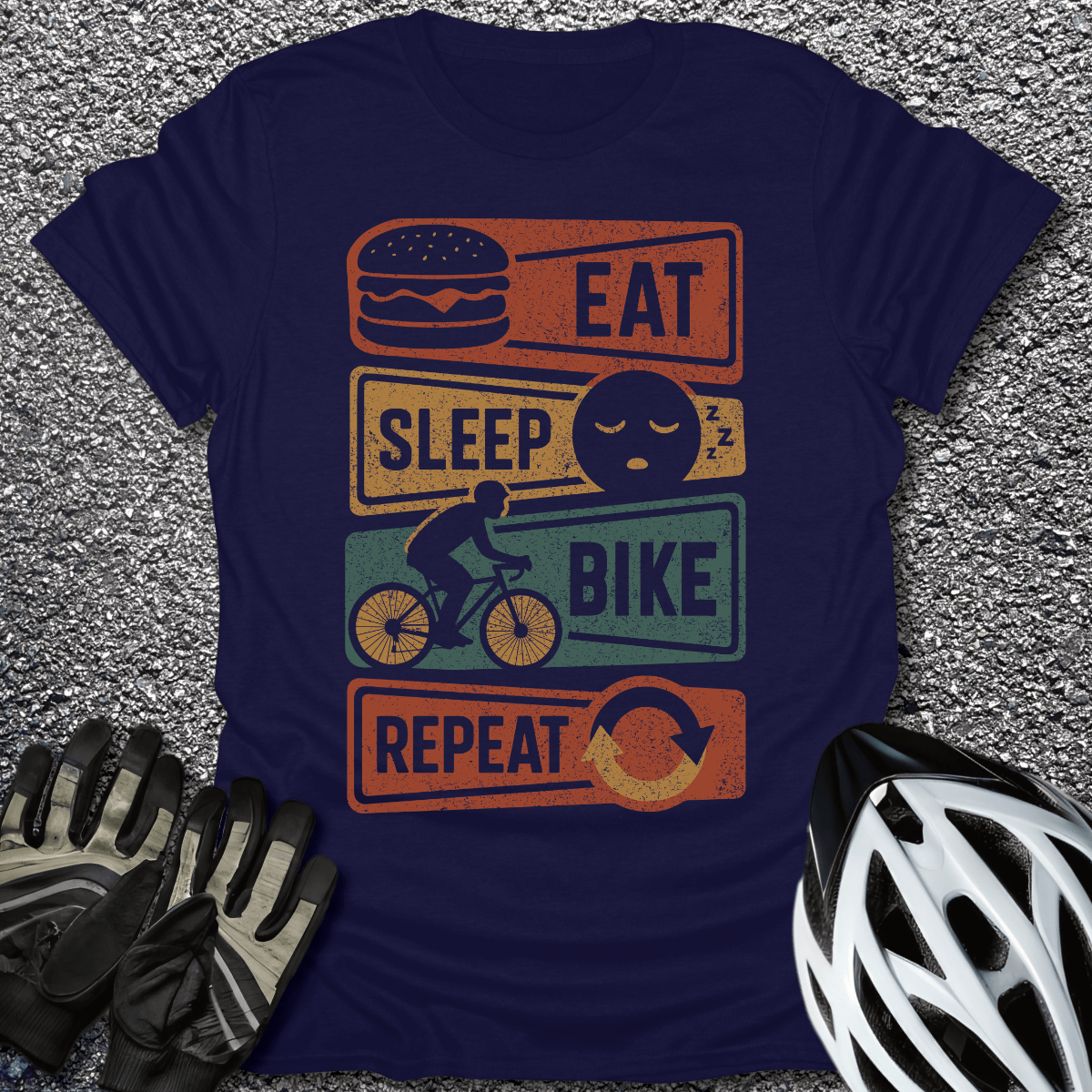 Eat Sleep Bike Repeat T-Shirt in Navy / S from CycleTees