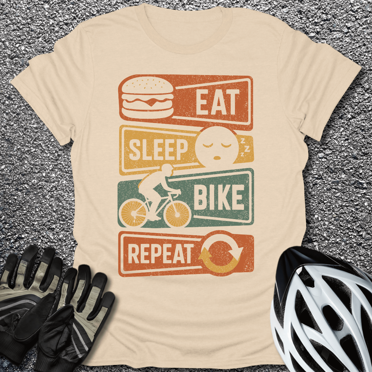 Eat Sleep Bike Repeat T-Shirt in Sand / S from CycleTees