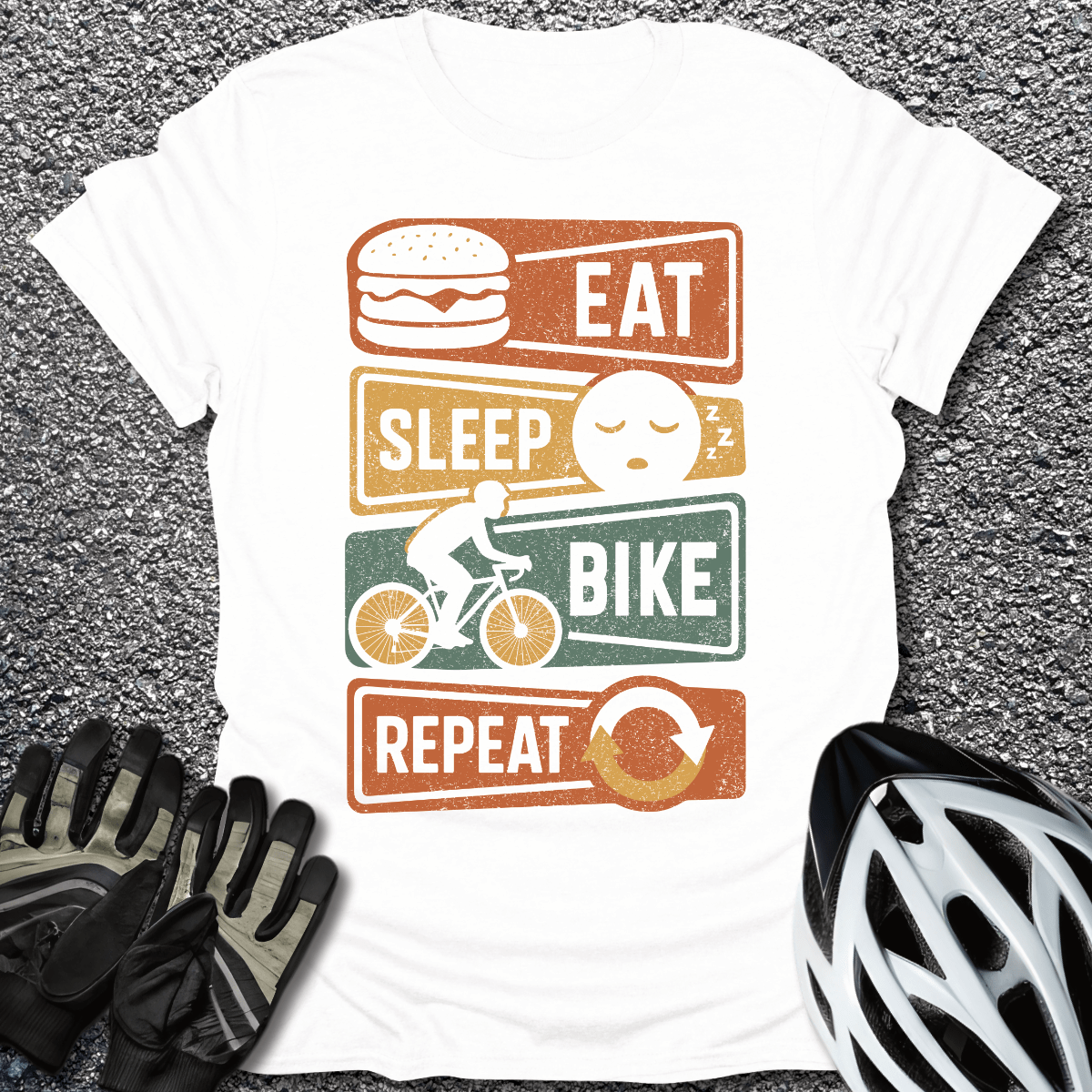 Eat Sleep Bike Repeat T-Shirt in White / S from CycleTees