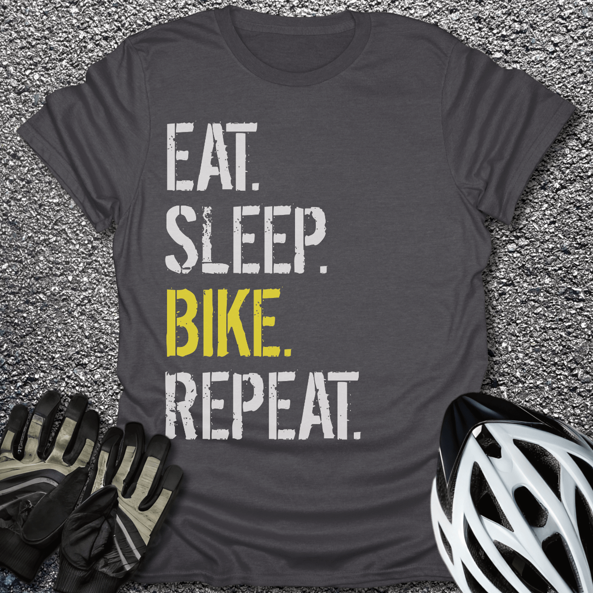 Eat Sleep Bike T-Shirt in Dark Heather / S from CycleTees