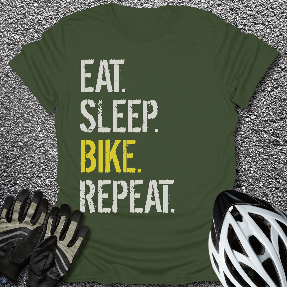 Eat Sleep Bike T-Shirt in Military Green / S from CycleTees