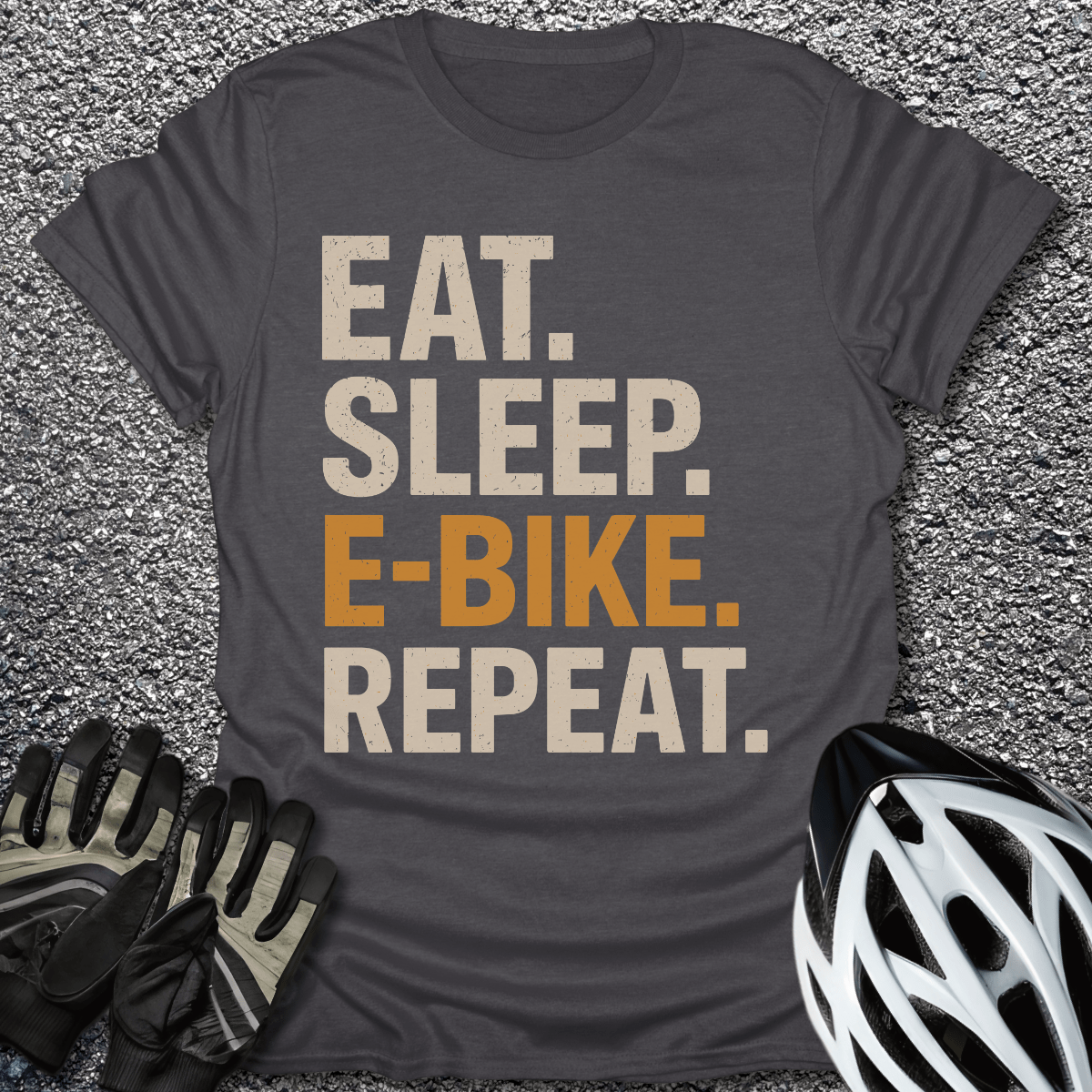 Eat Sleep E-Bike T-Shirt in Dark Heather / S from CycleTees
